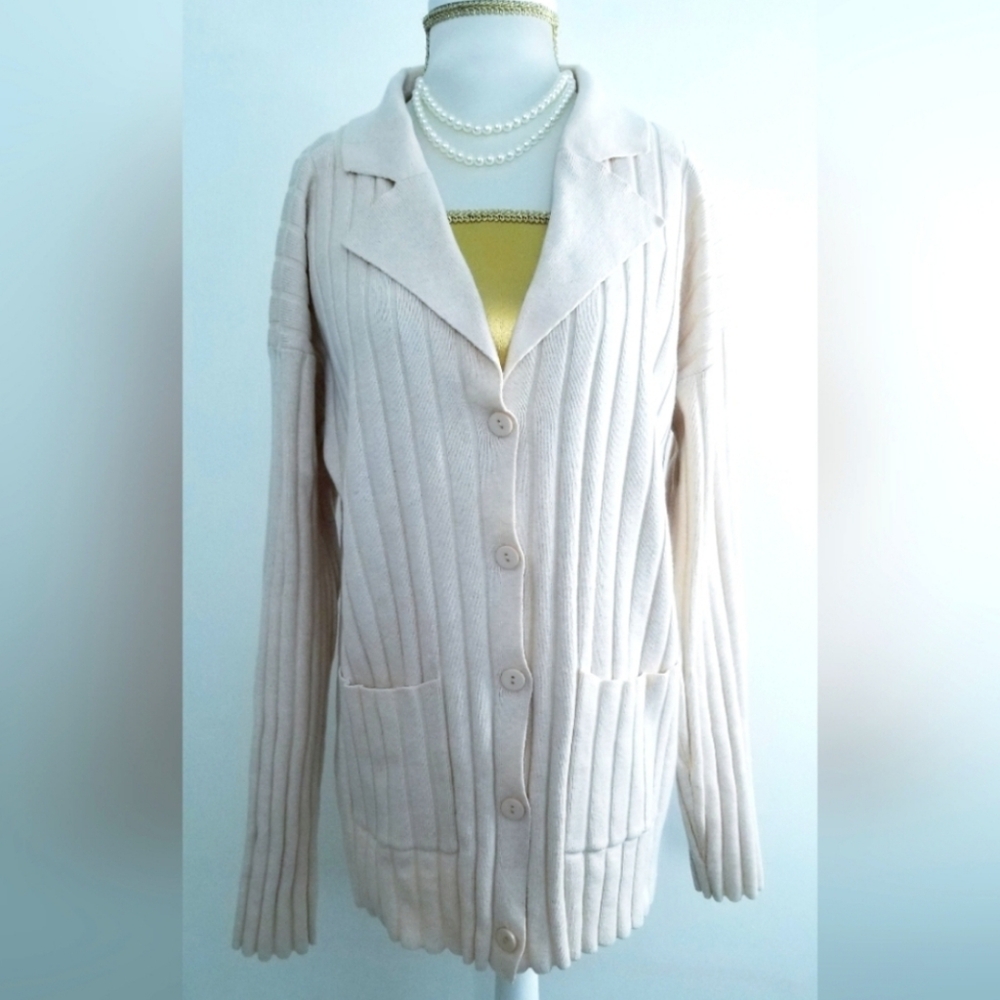 Princess Polly Cream Ribbed Button-Up Cardigan Sweater